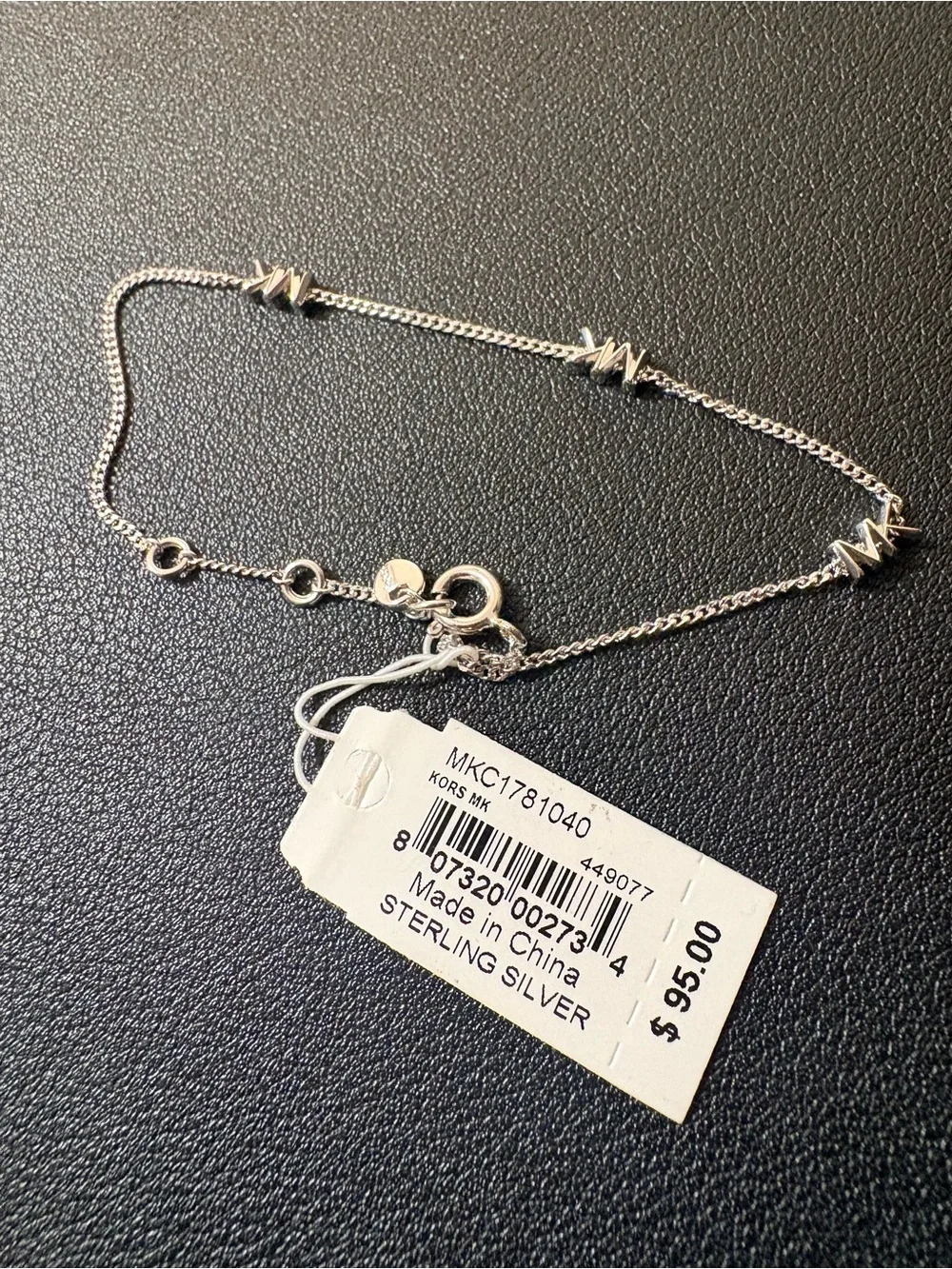 Michael Kors Sterling Silver Necklace & Bracelet Set MK Logo NWT Authentic